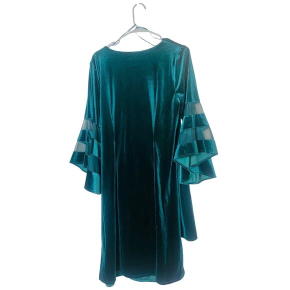 R&M Richards Womens Velvet Dress V Neck Long Sleeve Knee Length Green Size 14W - Picture 2 of 8